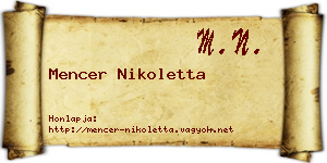 Mencer Nikoletta névjegykártya